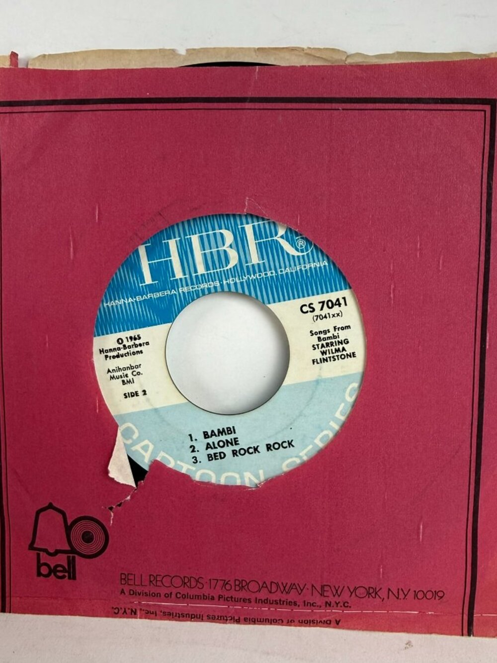 Vintage 1965 Hanna-Barbera Records 7" Vinyl CS 7041 Songs From Bambi Wilma